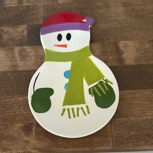 Pier  1 Festive Snowman Plate with Scarf spoon rest
